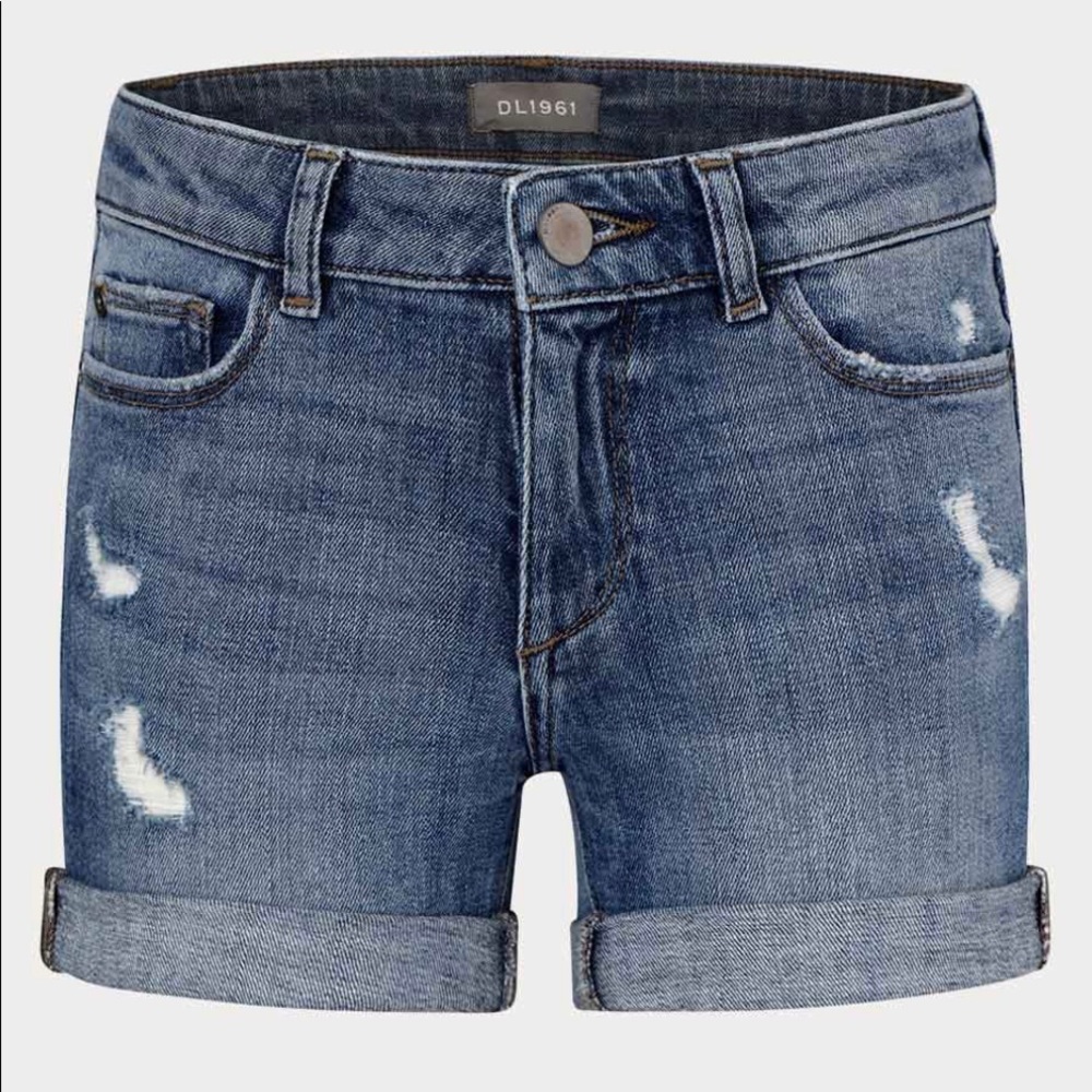 DL1961 Girls Piper Shirt Cuffed Jean Shorts - Size 14